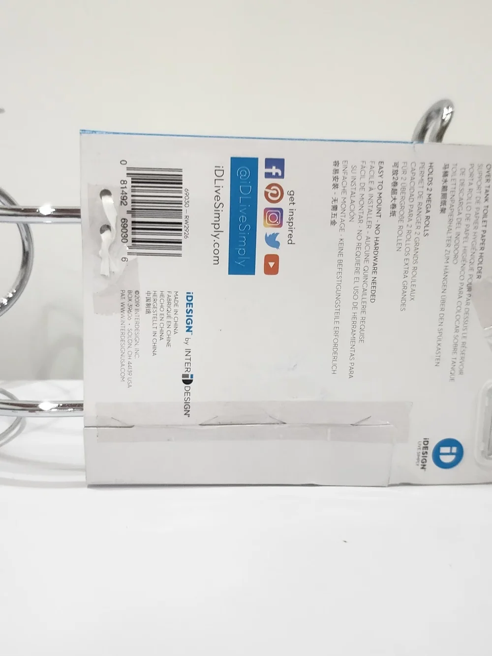 iDesign Classico Over-the-Tank Toilet Paper Holder Steel Chrome Bathroom Storage